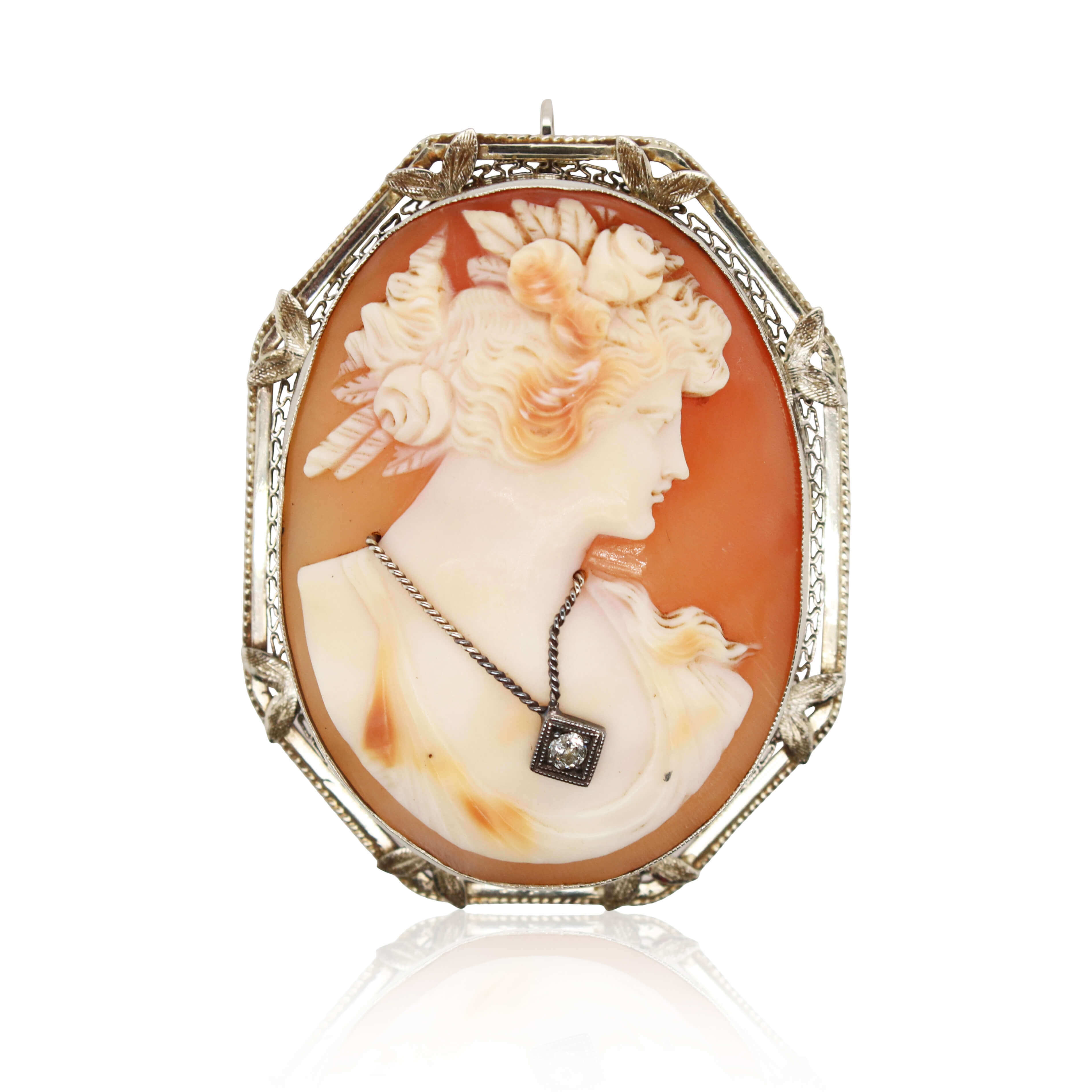 Diamond Accented Cameo Brooch