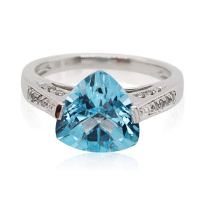 Estate Trillion Cut Blue Topaz and Diamond Ring