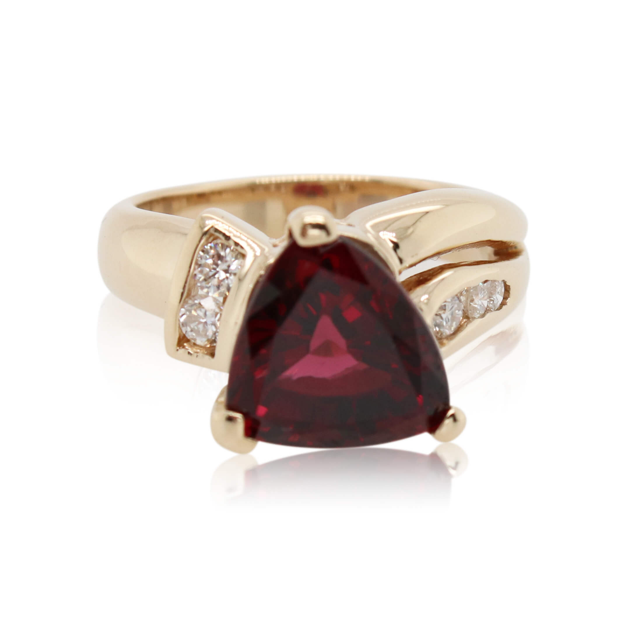 Estate Trillion Cut Garnet and Diamond Ring