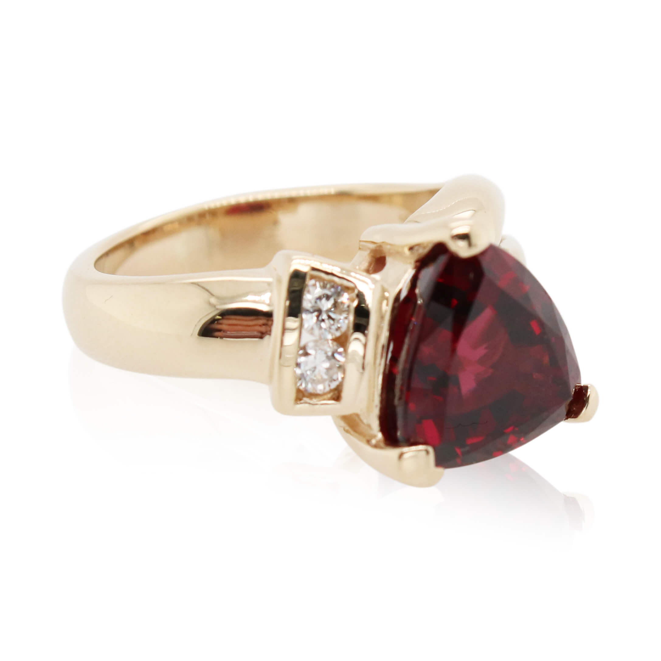 Estate Trillion Cut Garnet and Diamond Ring