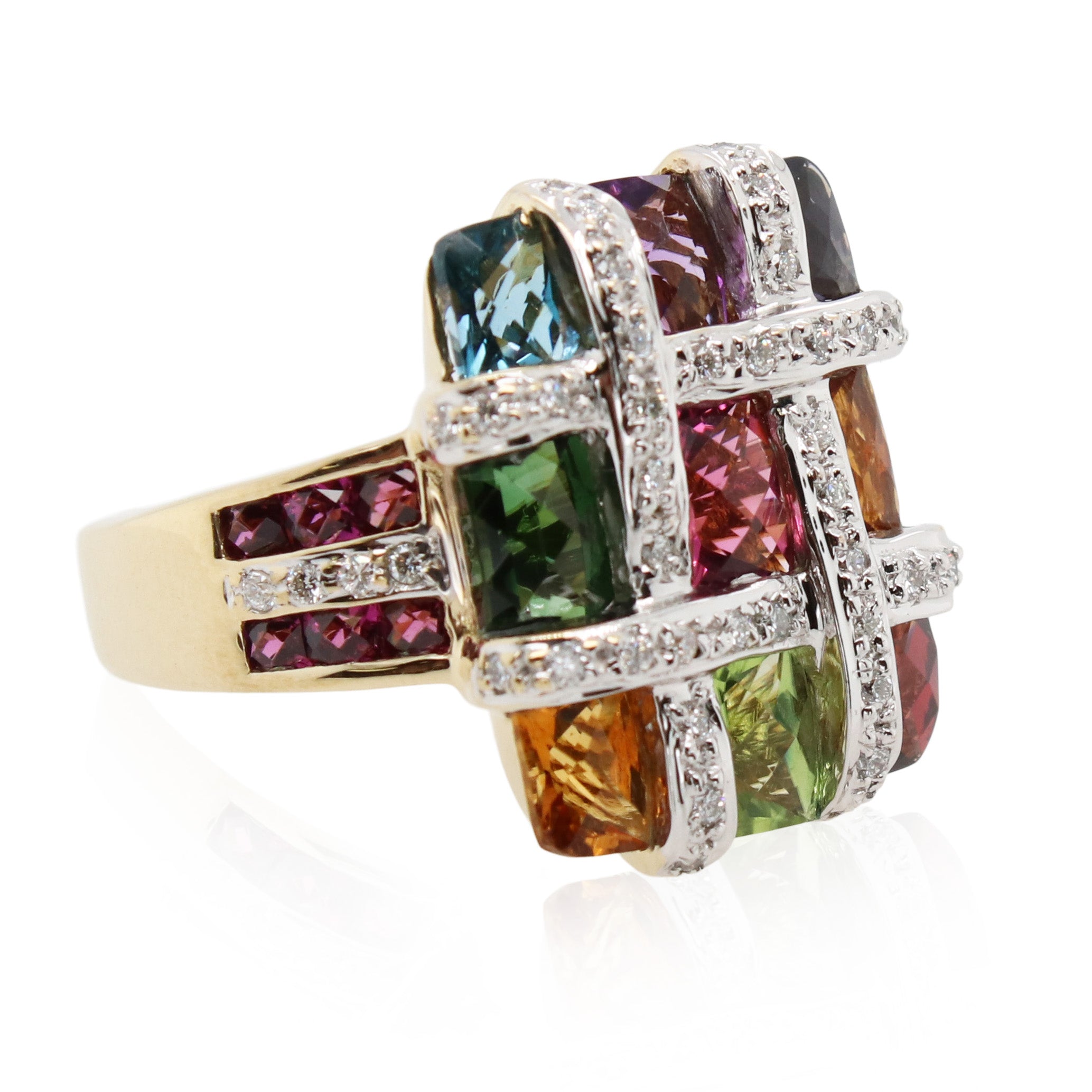 Estate Bellarri Mosaic Multi-Gemstone and Diamond Ring