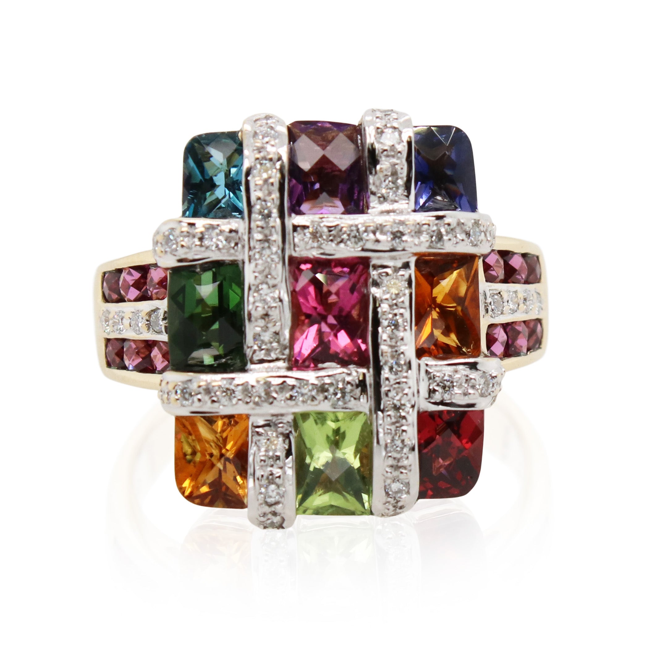 Estate Bellarri Mosaic Multi-Gemstone and Diamond Ring