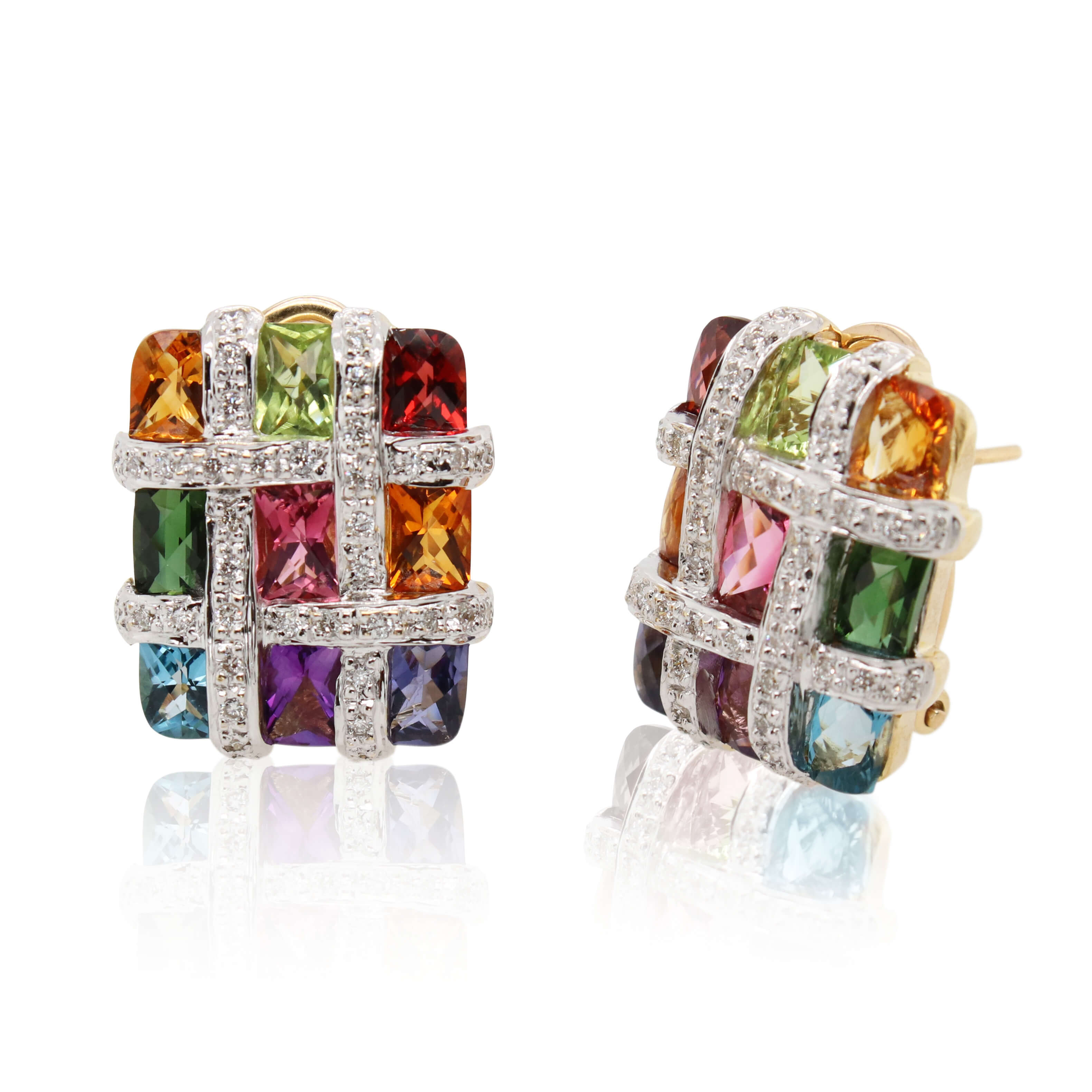 Estate Bellarri Mosaic Mixed Gemstone Earrings
