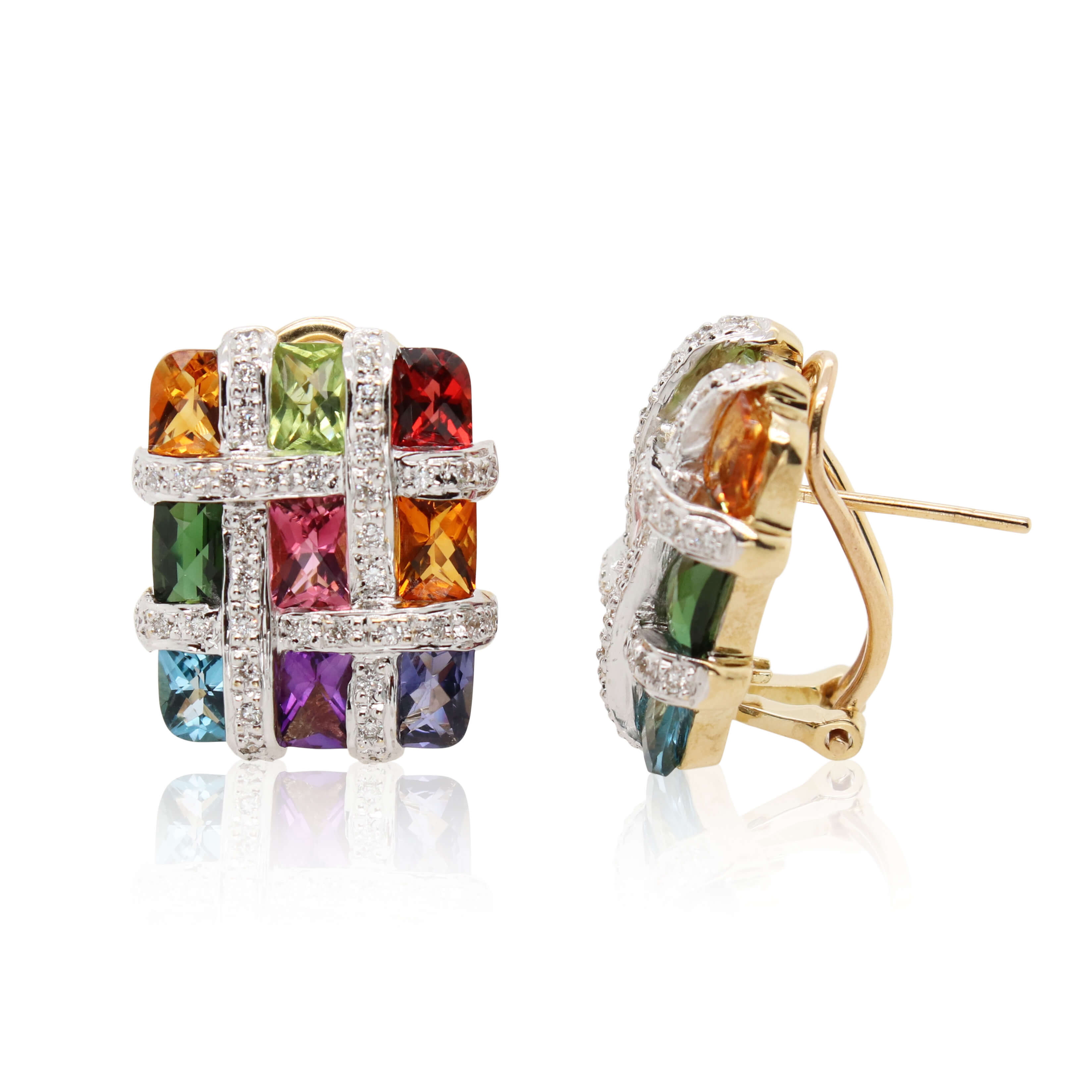 Estate Bellarri Mosaic Mixed Gemstone Earrings