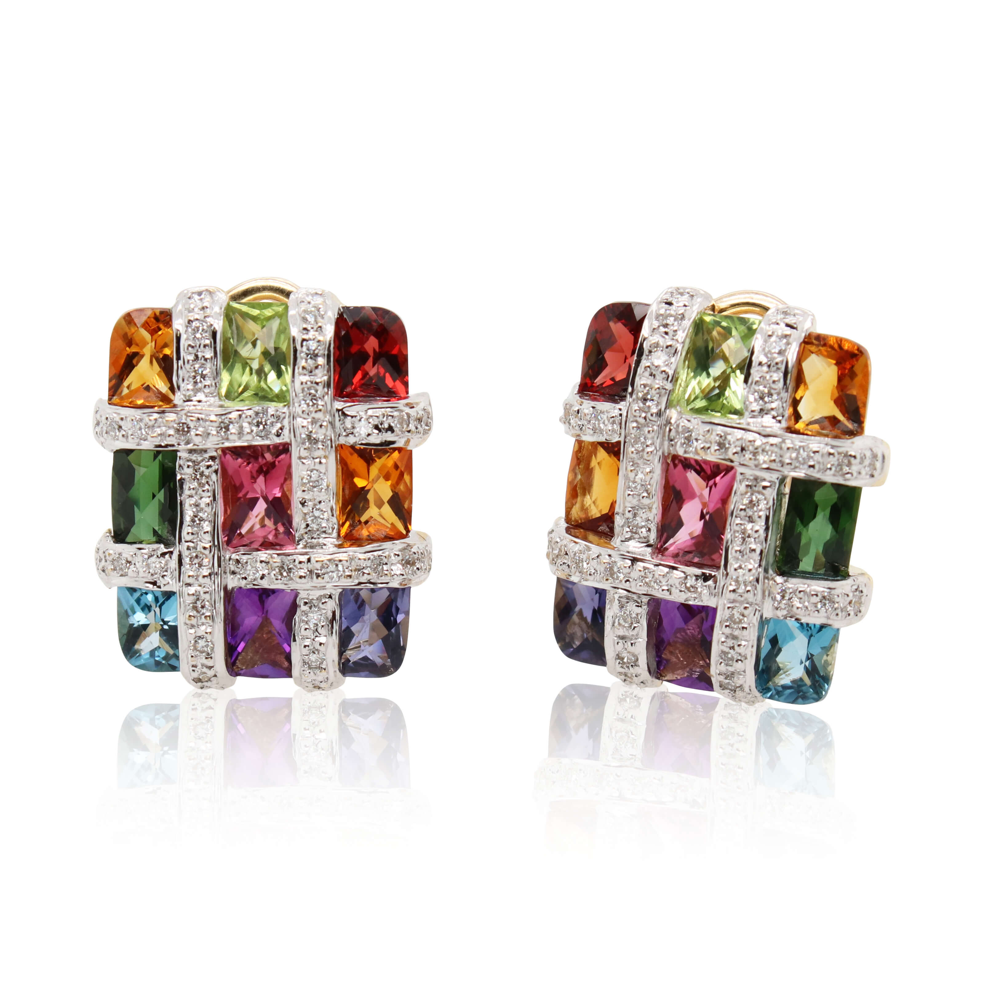 Estate Bellarri Mosaic Mixed Gemstone Earrings