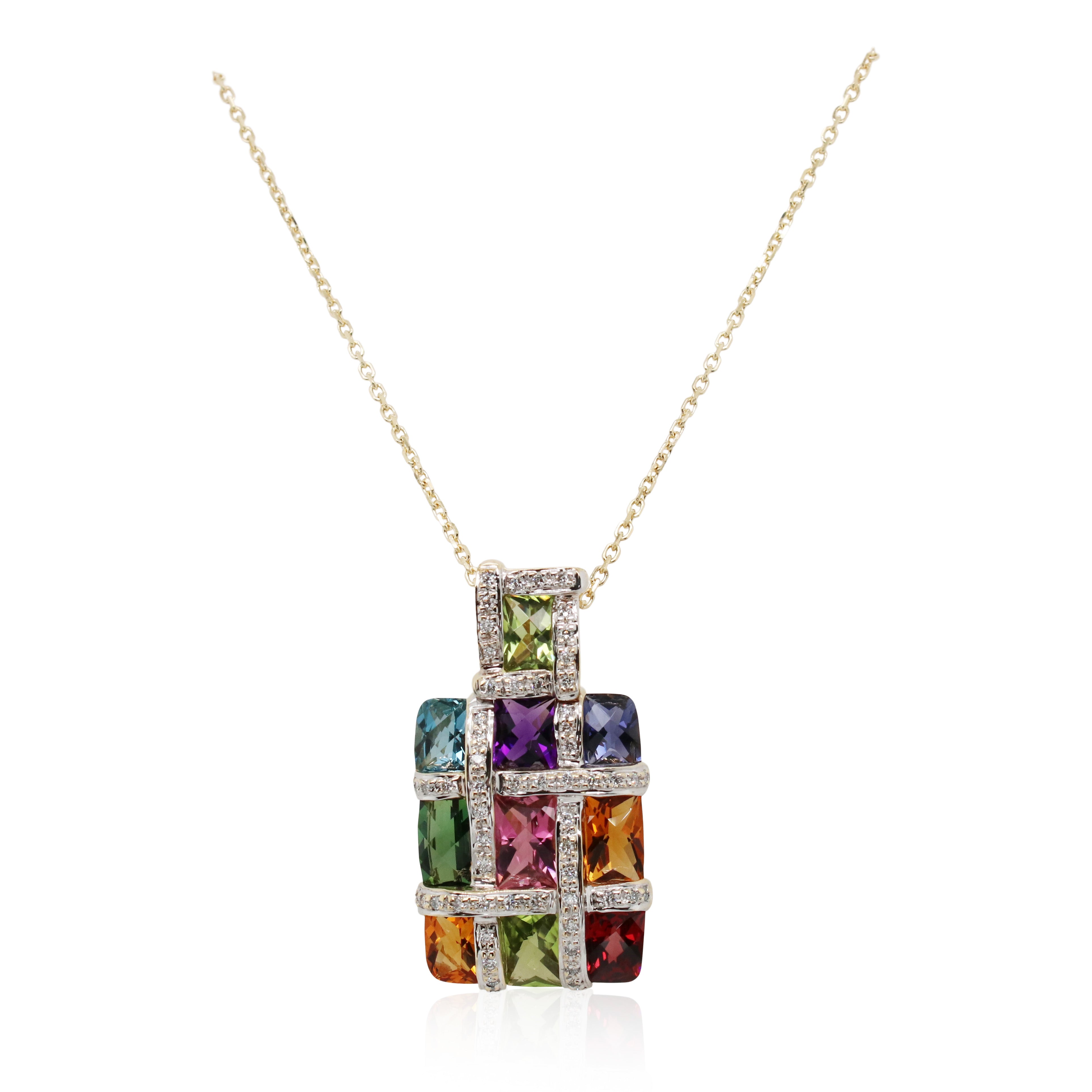 Estate Bellarri Mosaic Colored Gemstone and Diamond Pendant