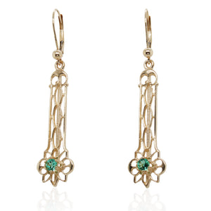 Round Emerald Floral Handmade Drop Earrings