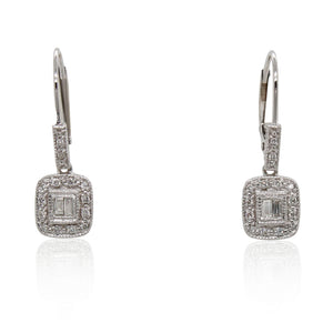 Estate Baguette and Round Diamond Drop Earrings