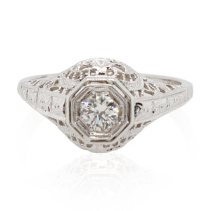Estate 0.20ct Round Diamond Filigree Ring