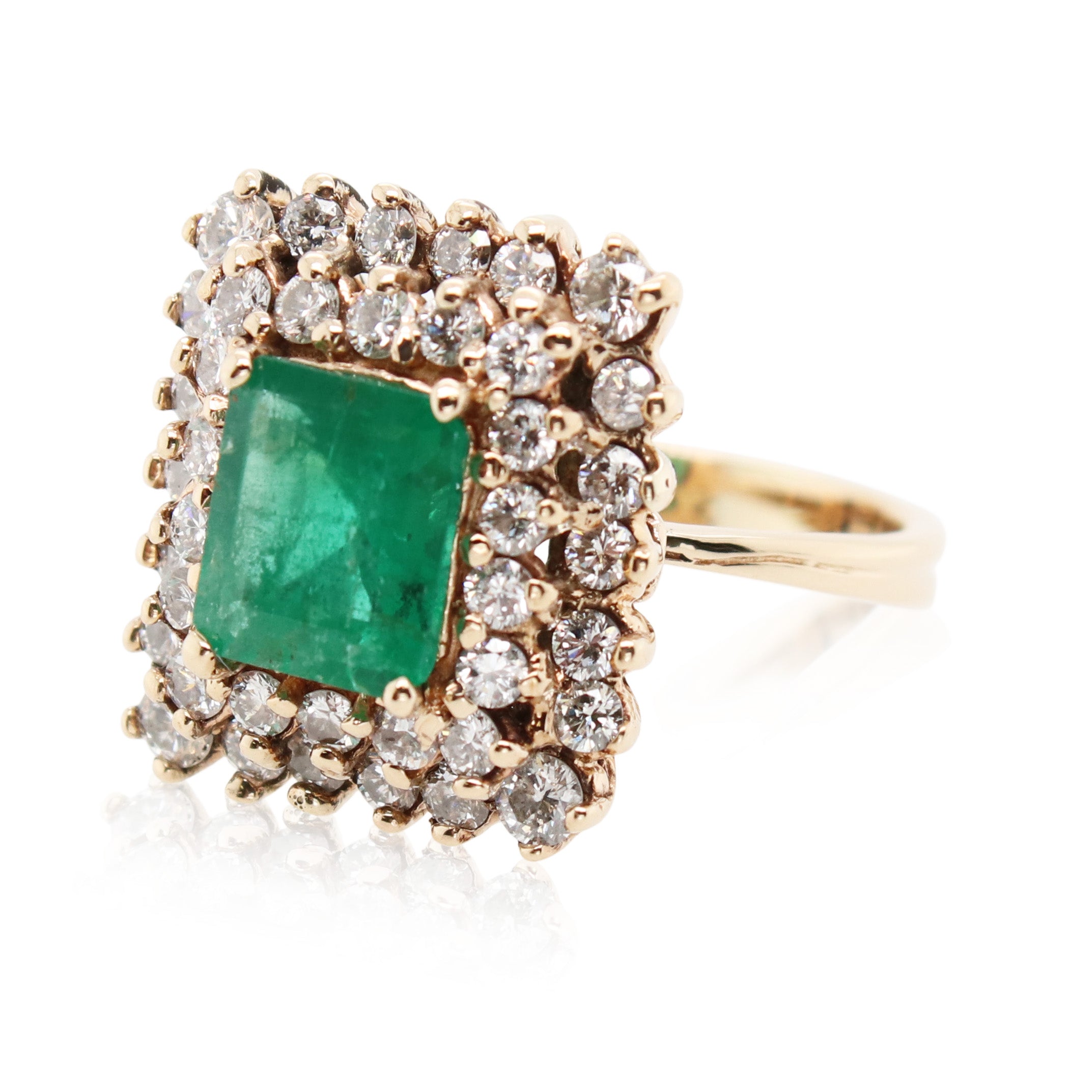 1.50ct Emerald Cut Emerald and Diamond Halo Ring