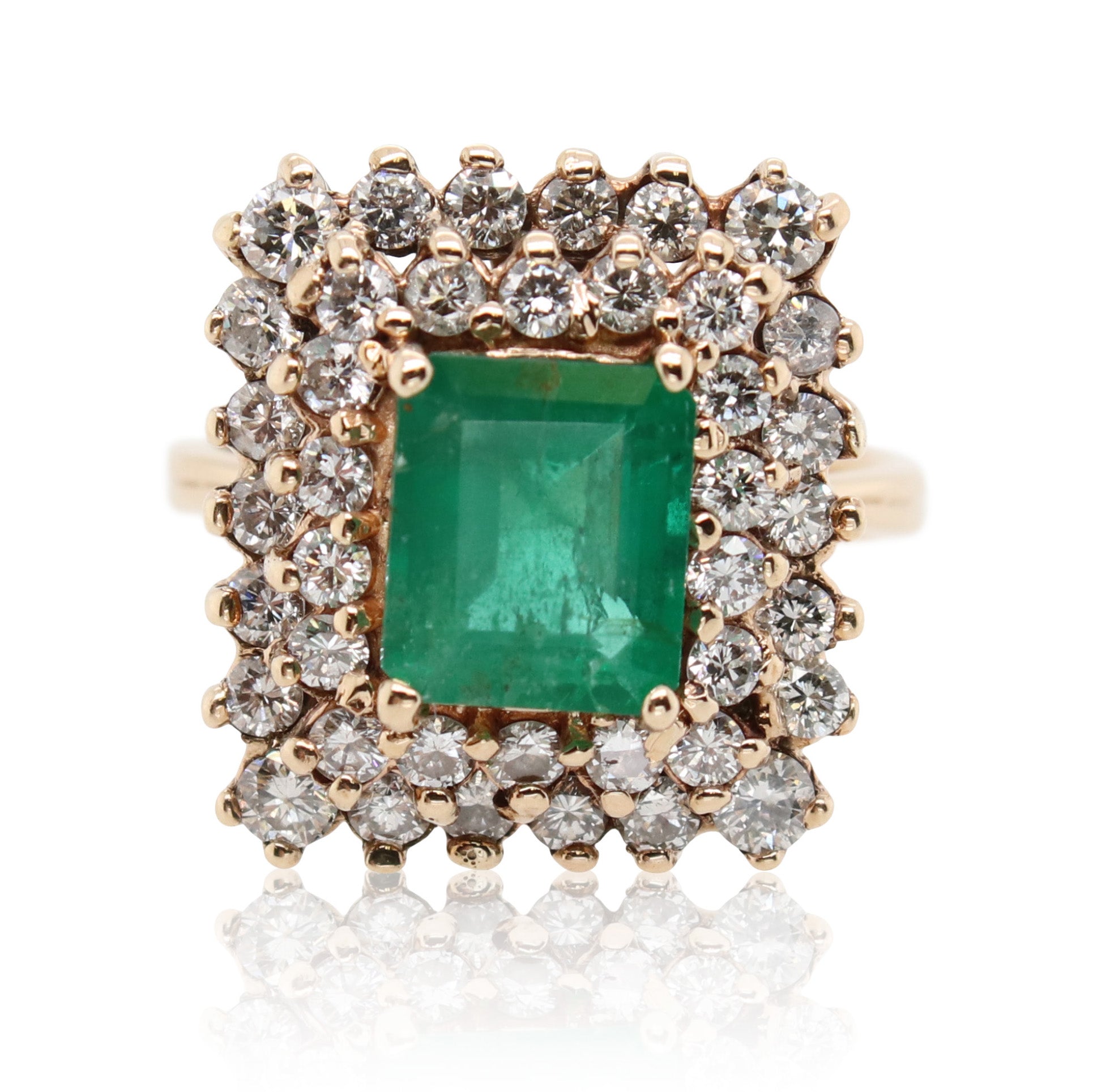 1.50ct Emerald Cut Emerald and Diamond Halo Ring