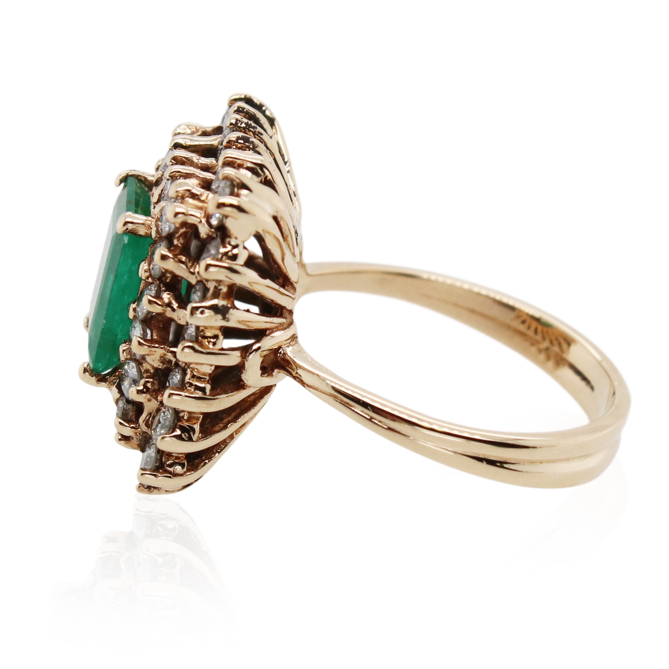 1.50ct Emerald Cut Emerald and Diamond Halo Ring