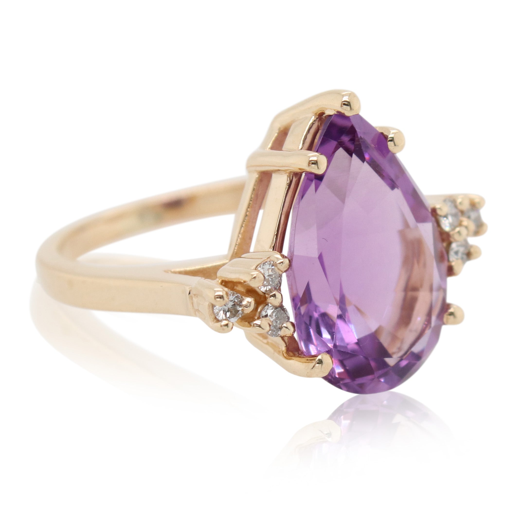 Estate Pear Shaped Amethyst and Diamond Ring