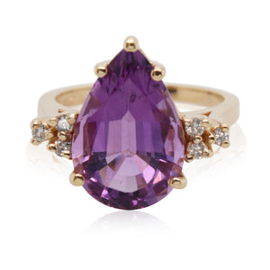 Estate Pear Shaped Amethyst and Diamond Ring