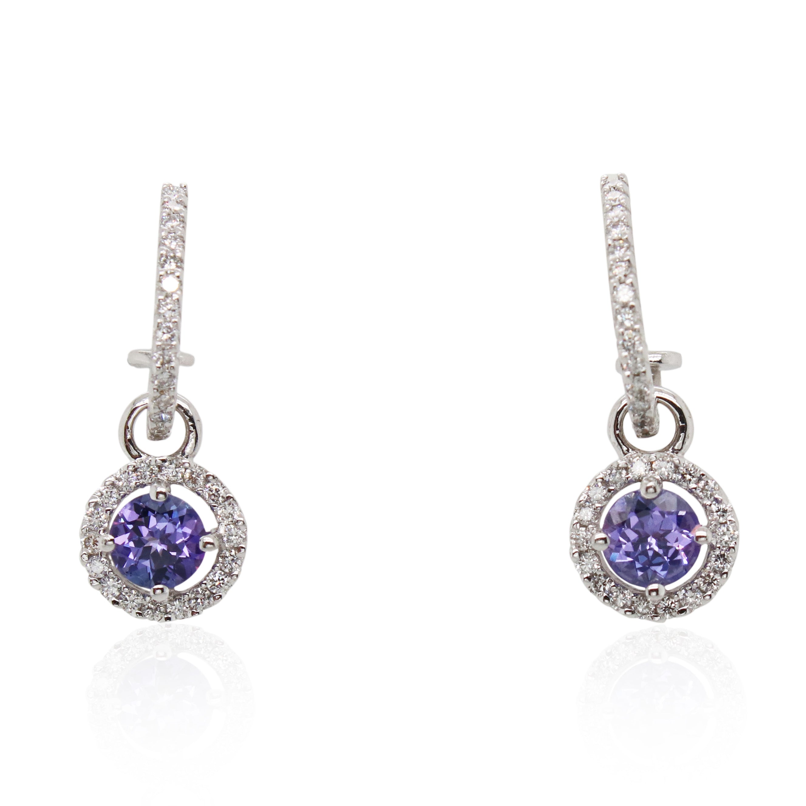 Estate Round Tanzanite and Pavé Diamond Drop Earrings