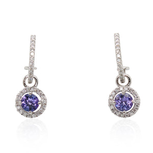 Estate Round Tanzanite and Pavé Diamond Drop Earrings