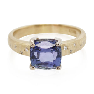 2.35ct Cushion Cut Tanzanite and Diamond Ring