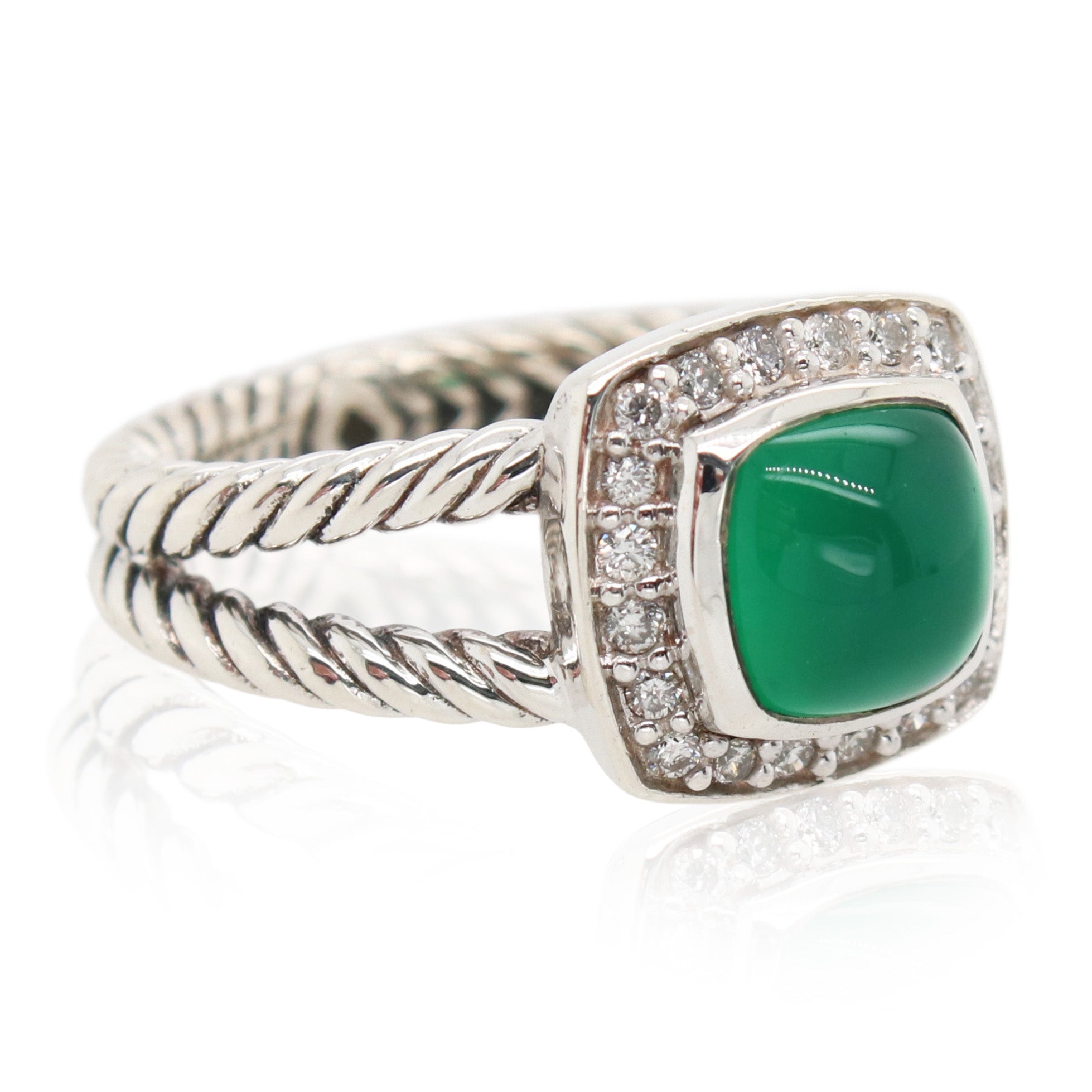 Estate David Yurman Green Chalcedony and Diamond Ring