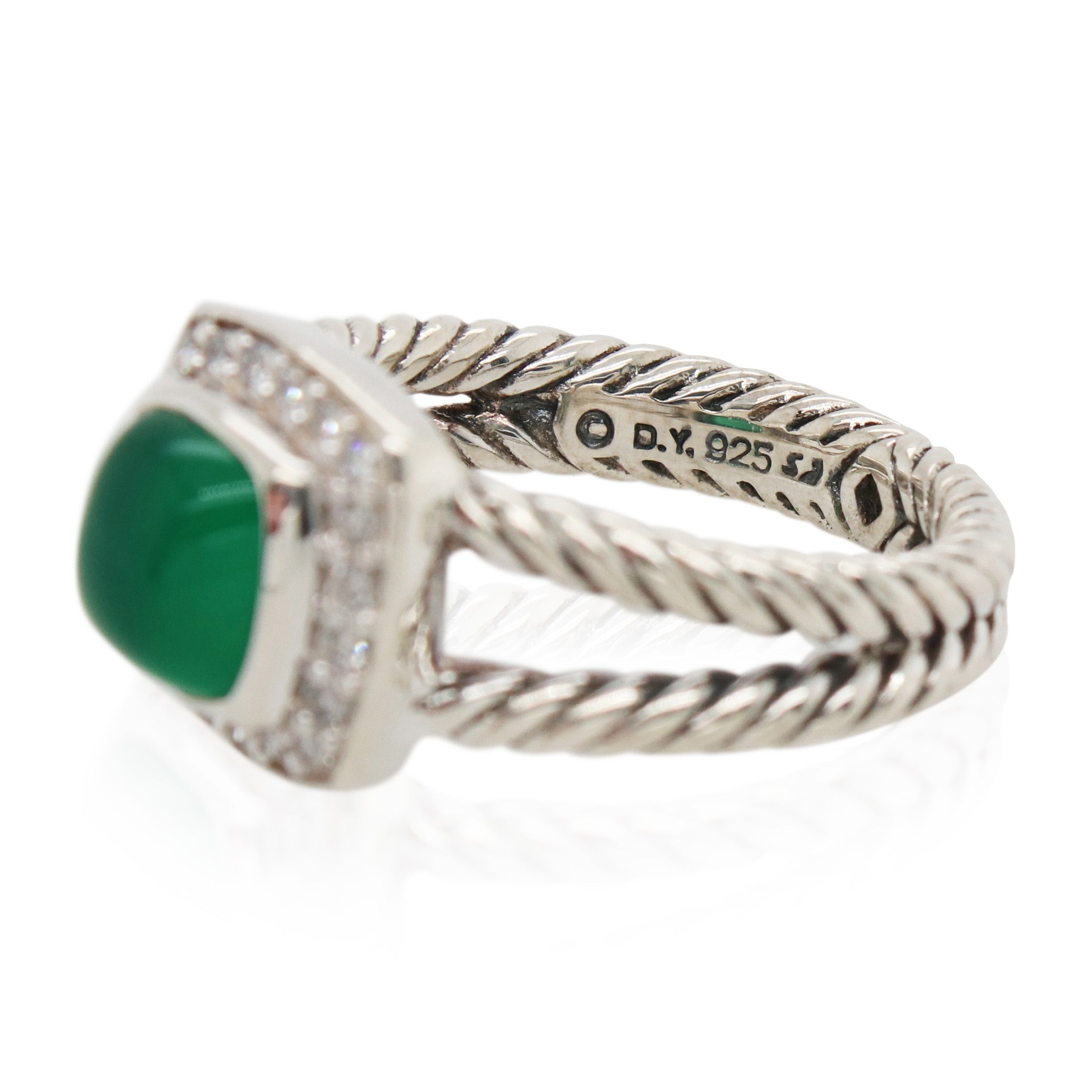 Estate David Yurman Green Chalcedony and Diamond Ring