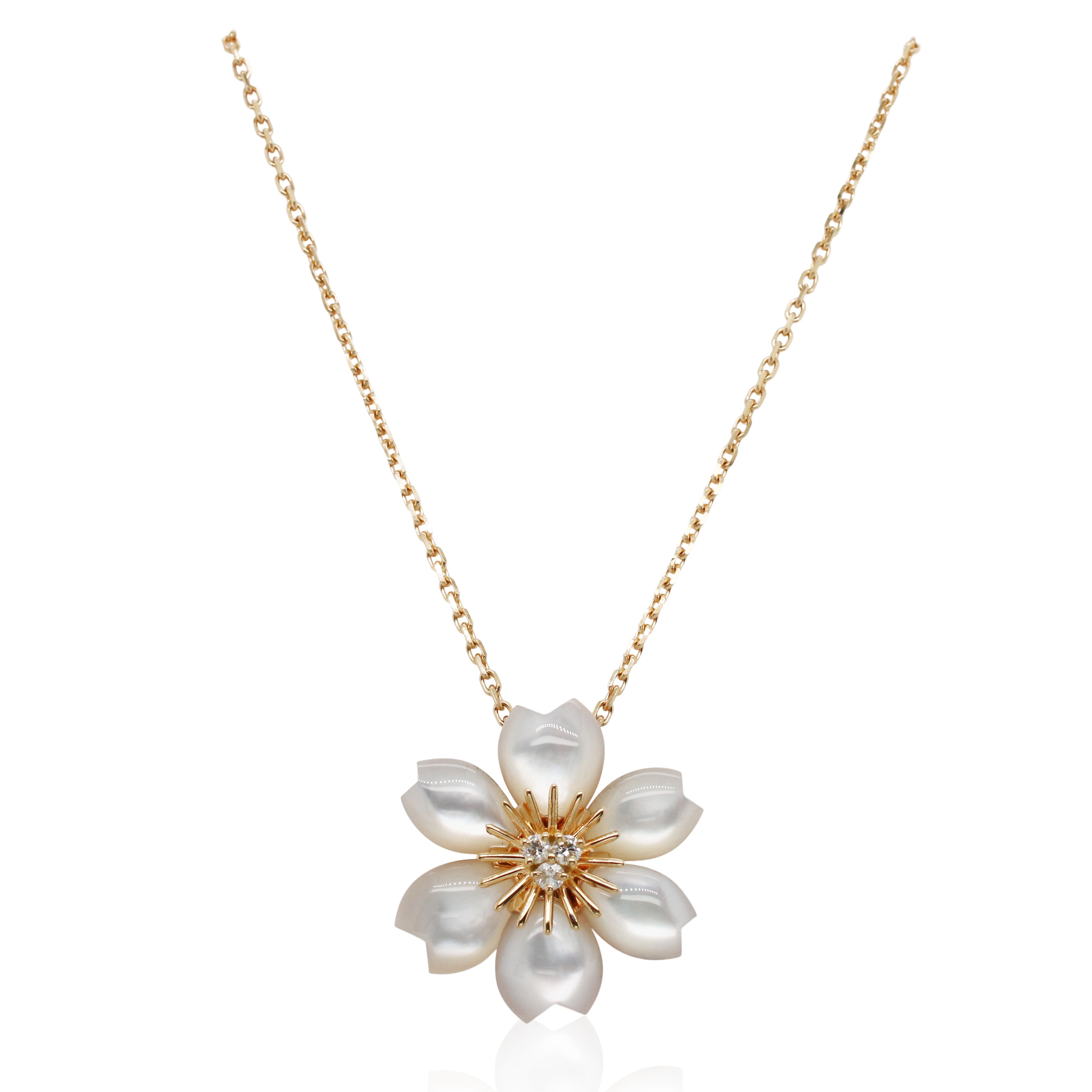 Mother of Pearl Mini Model Rose de Noel Diamond Pendant