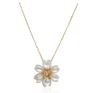 Mother of Pearl Mini Model Rose de Noel Diamond Pendant