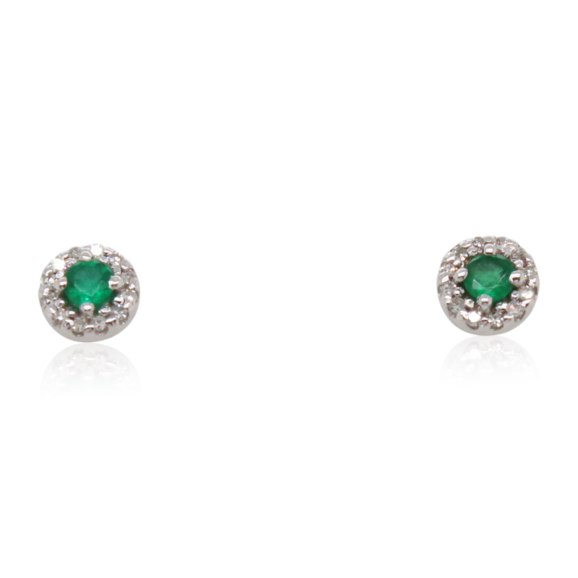 Estate Emerald and Halo Diamond Studs