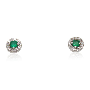 Estate Emerald and Halo Diamond Studs