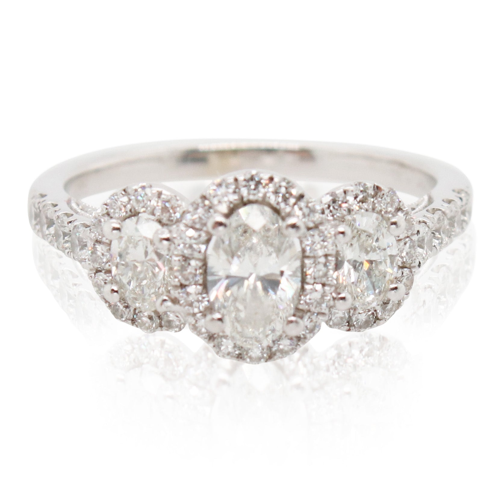 Estate Oval Halo Diamond Three Stone Ring