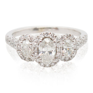 Estate Oval Halo Diamond Three Stone Ring
