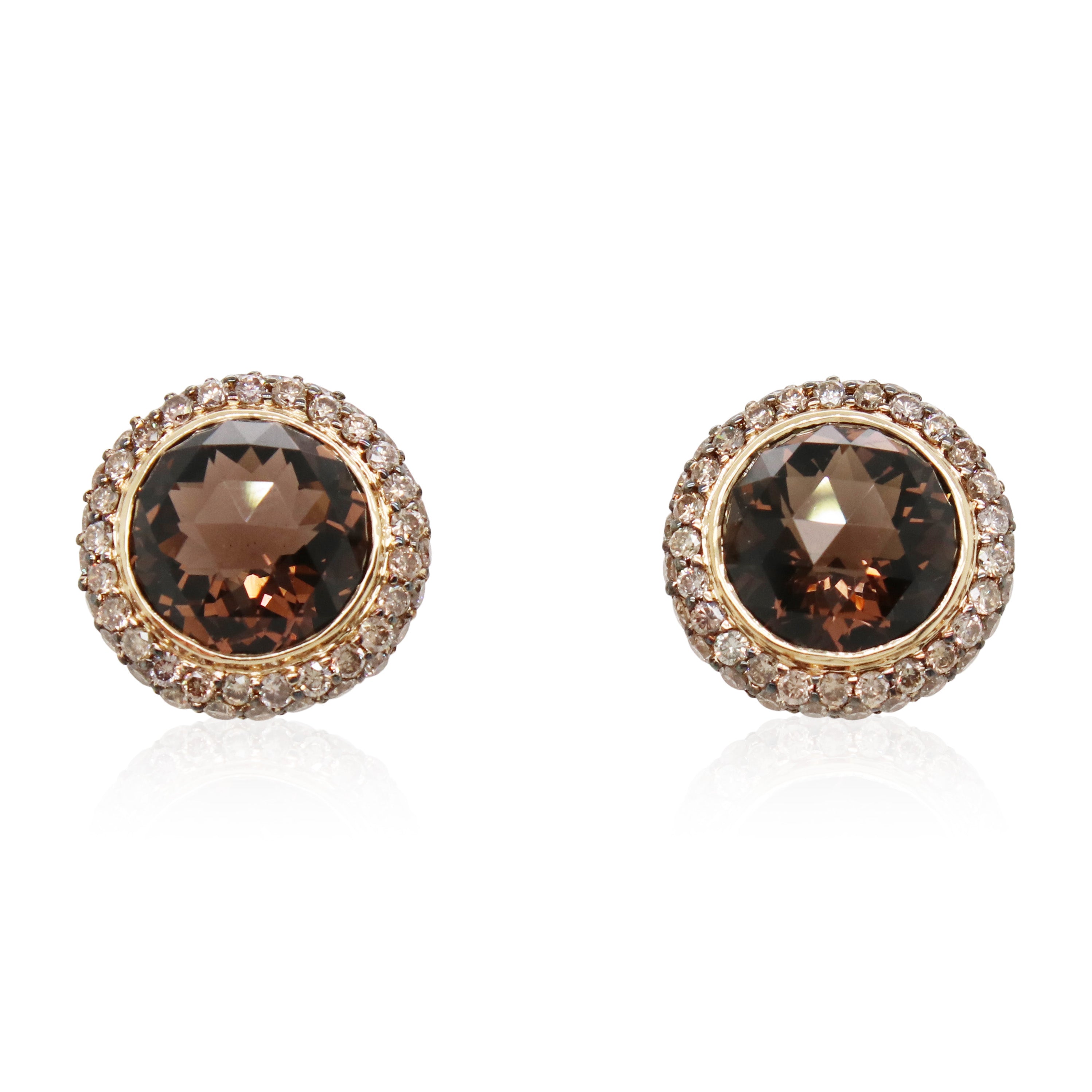 Round Quartz and Halo Diamond Studs