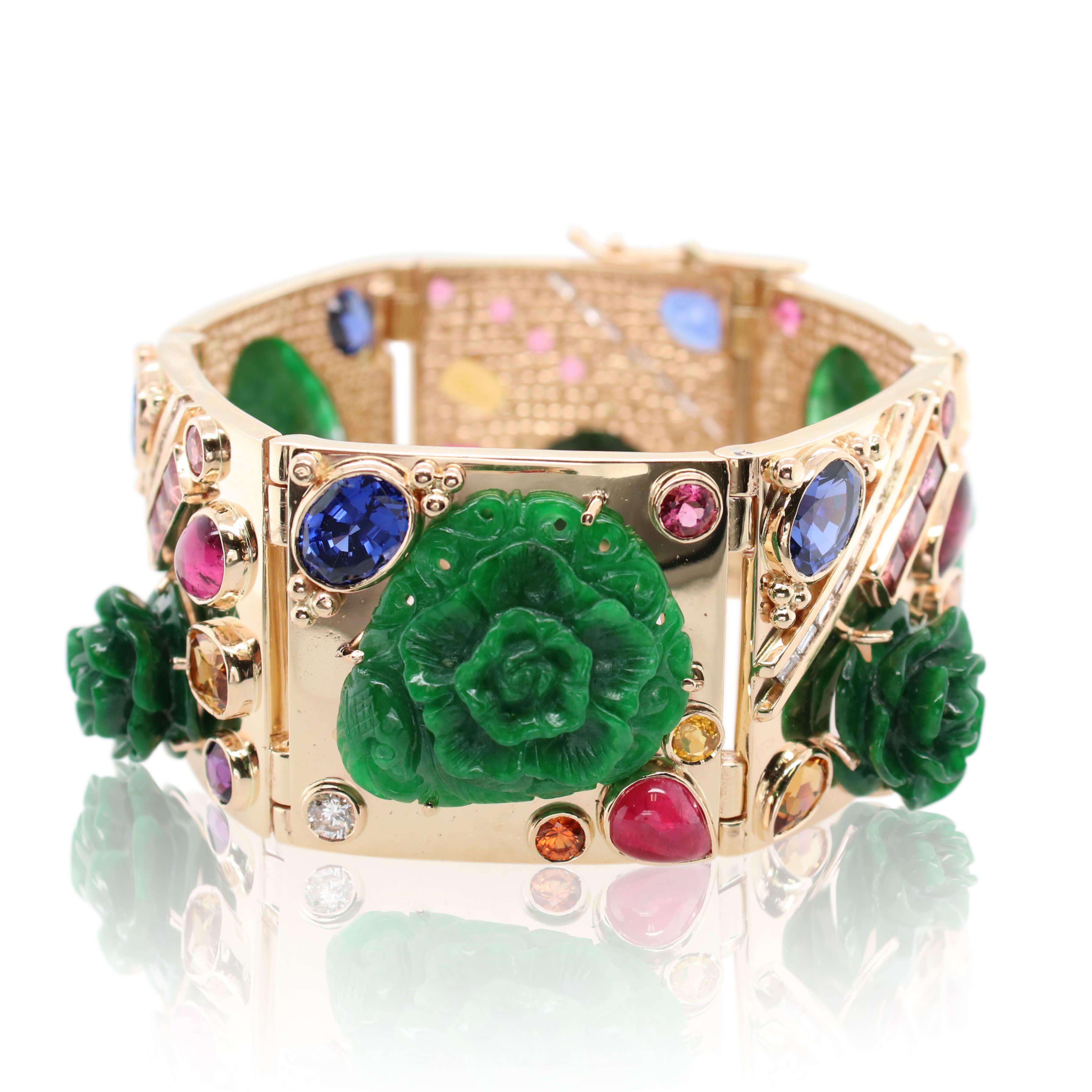 Estate Floral Jade & Multi-Gemstone Bracelet