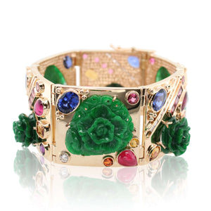 Estate Floral Jade & Multi-Gemstone Bracelet