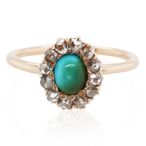Estate Oval Turquoise and Diamond Ring