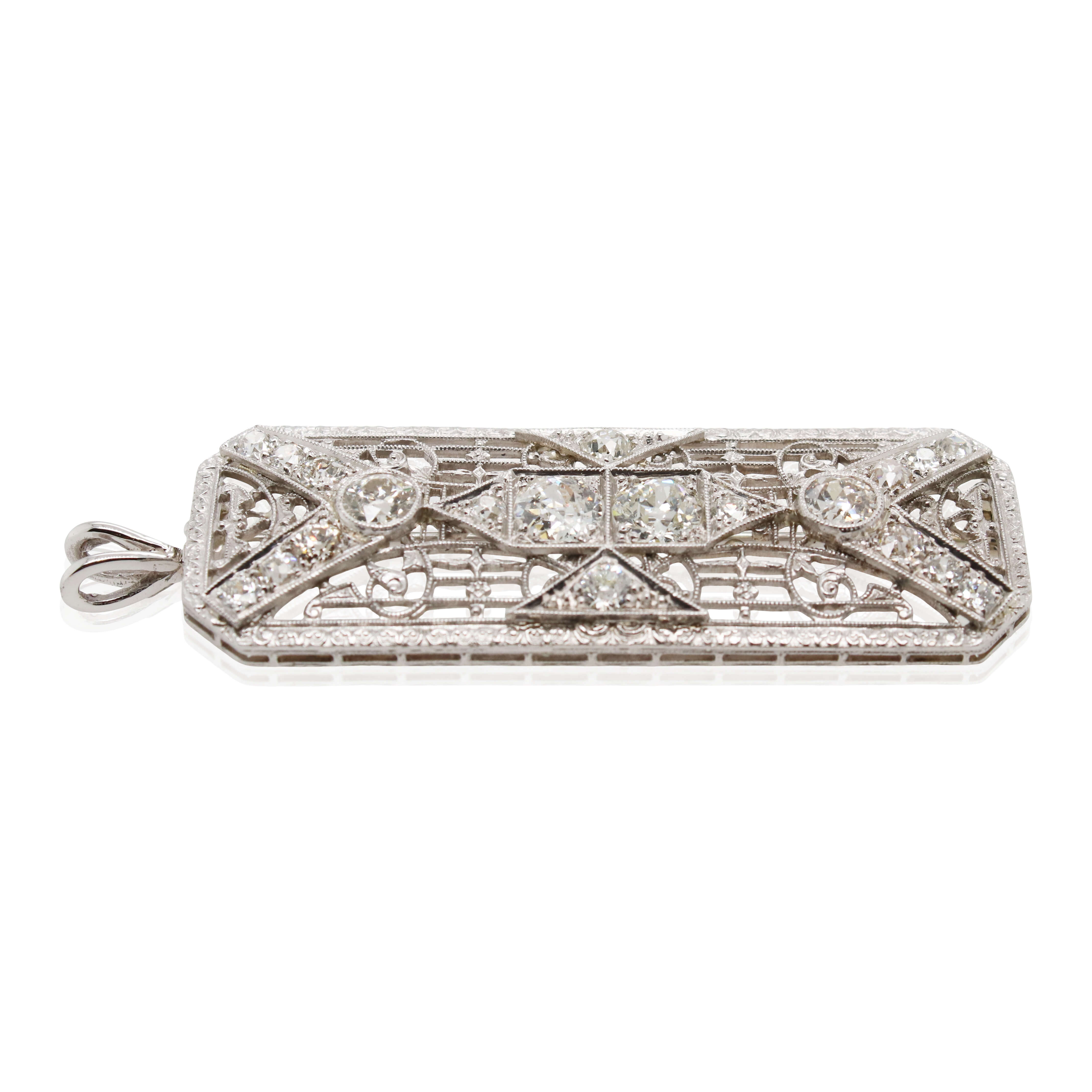 2.00ct Total Weight Old European Cut Diamond Brooch/Pendant