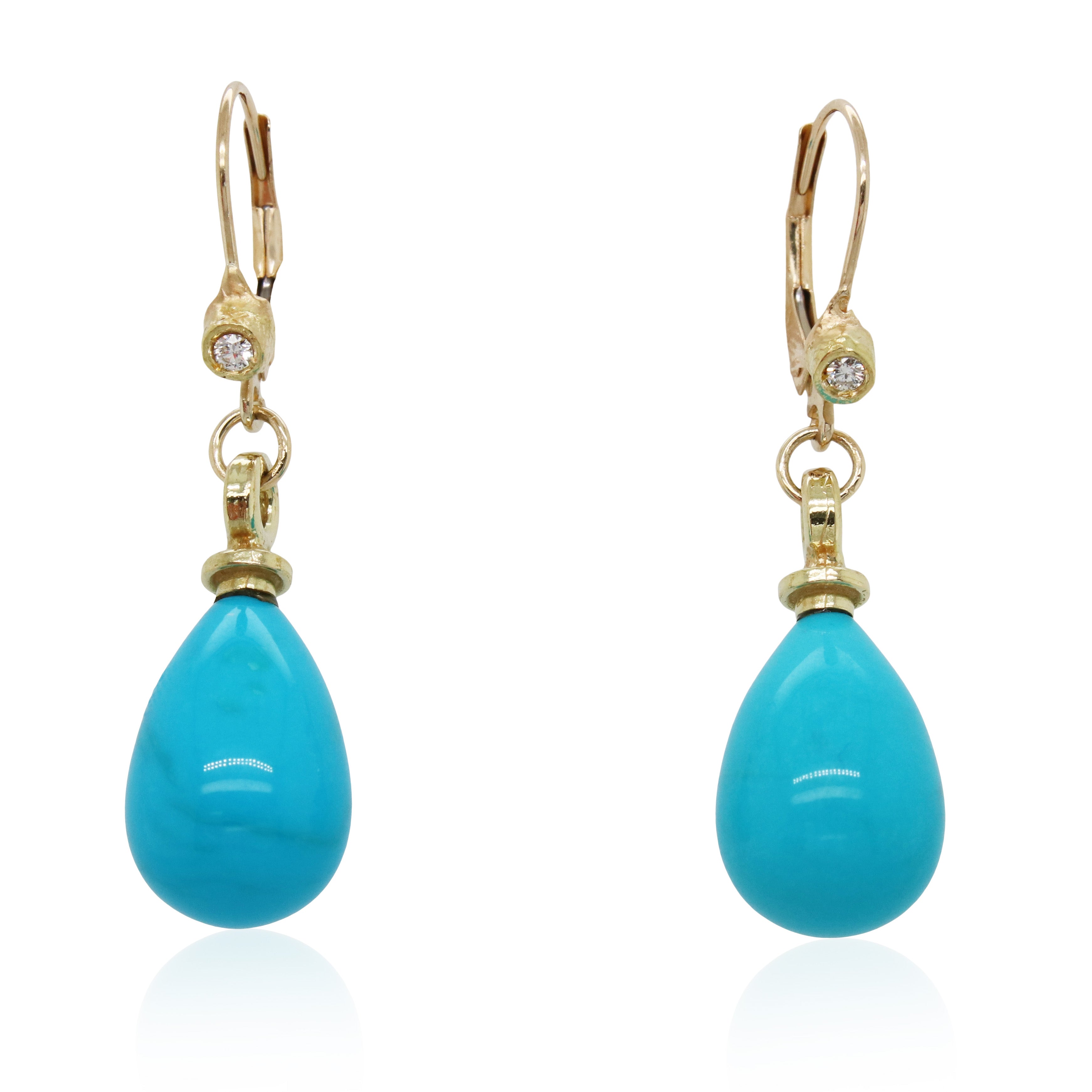 Estate Teardrop Turquoise and Diamond Earrings