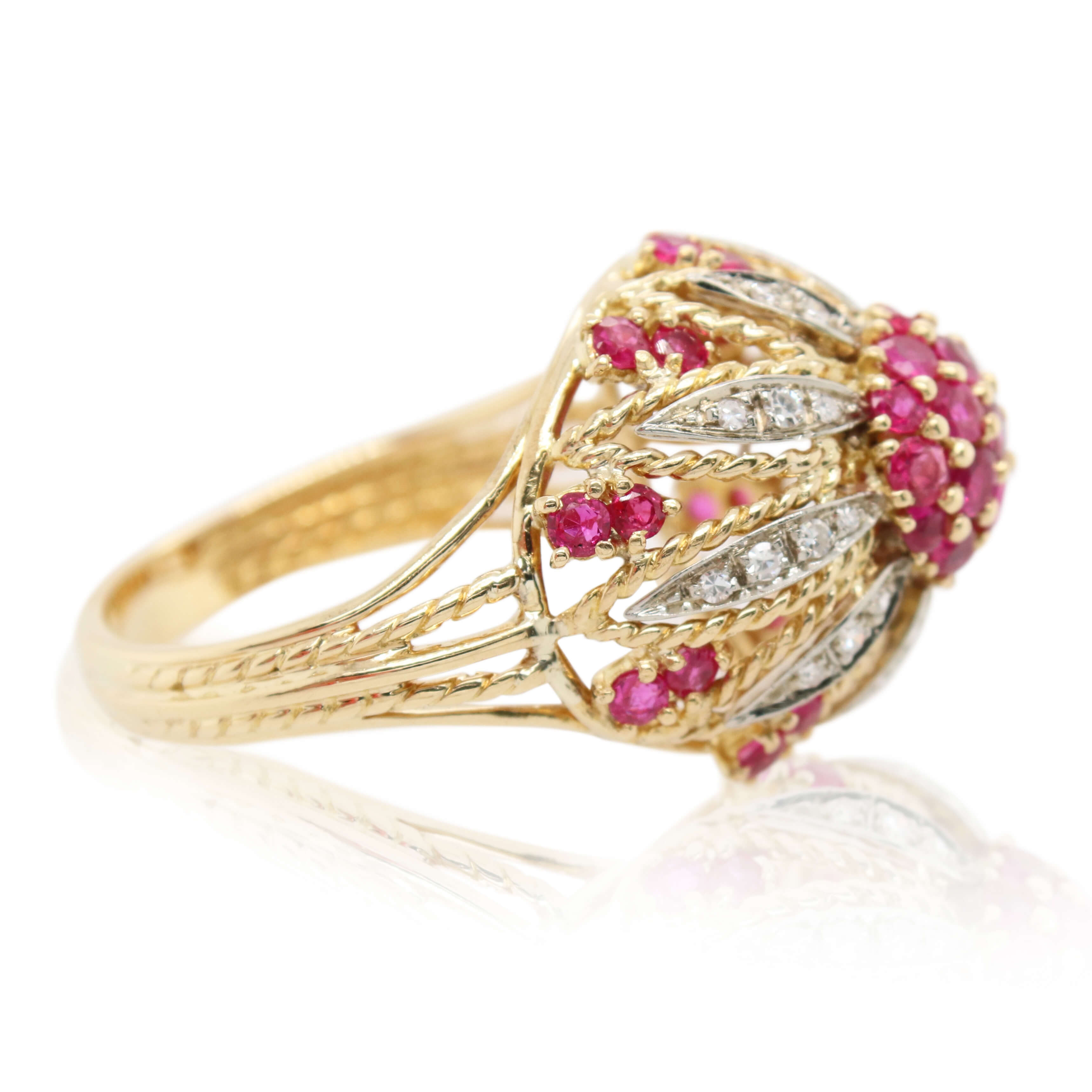 Estate Ruby and Diamond Floral Domed Ring