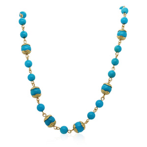 Estate Engraved Turquoise Beaded Necklace