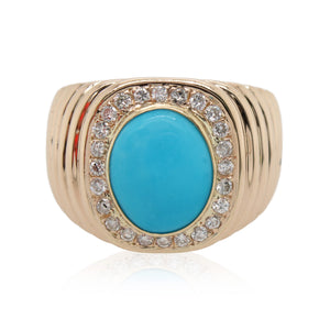 Estate Bezel Set Turquoise and Diamond Ring