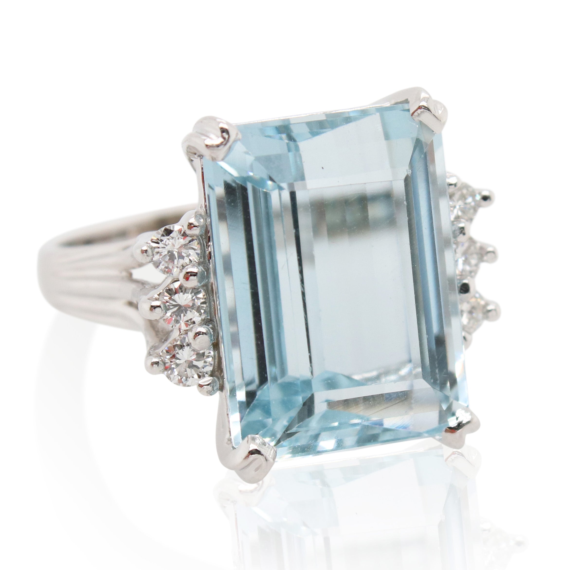 Estate Blue Topaz and Diamond Art Deco Ring