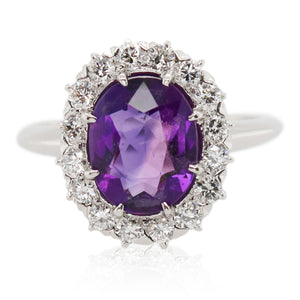 Estate Amethyst and Halo Diamond Ring