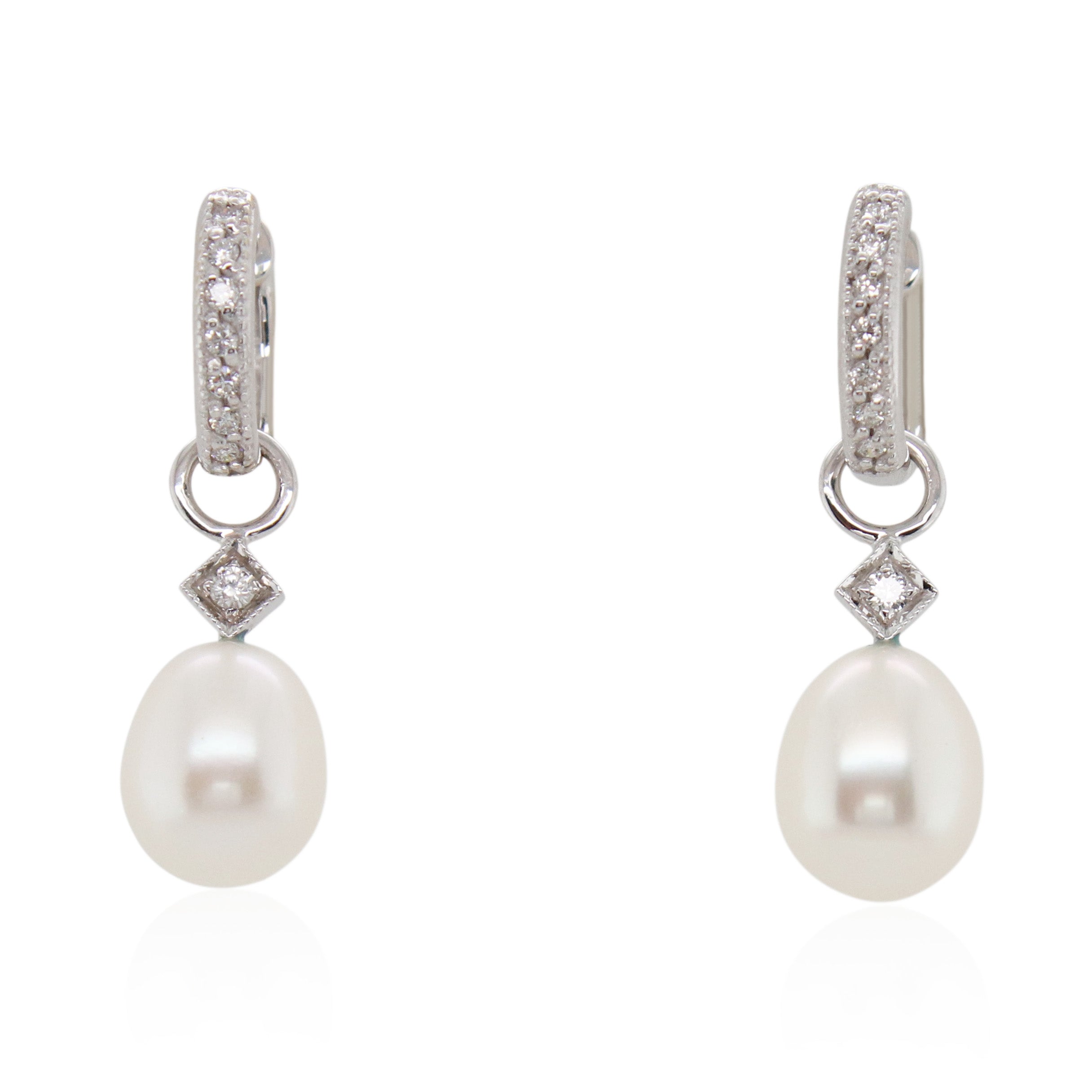 Pearl and Diamond Accented Drop Earrings
