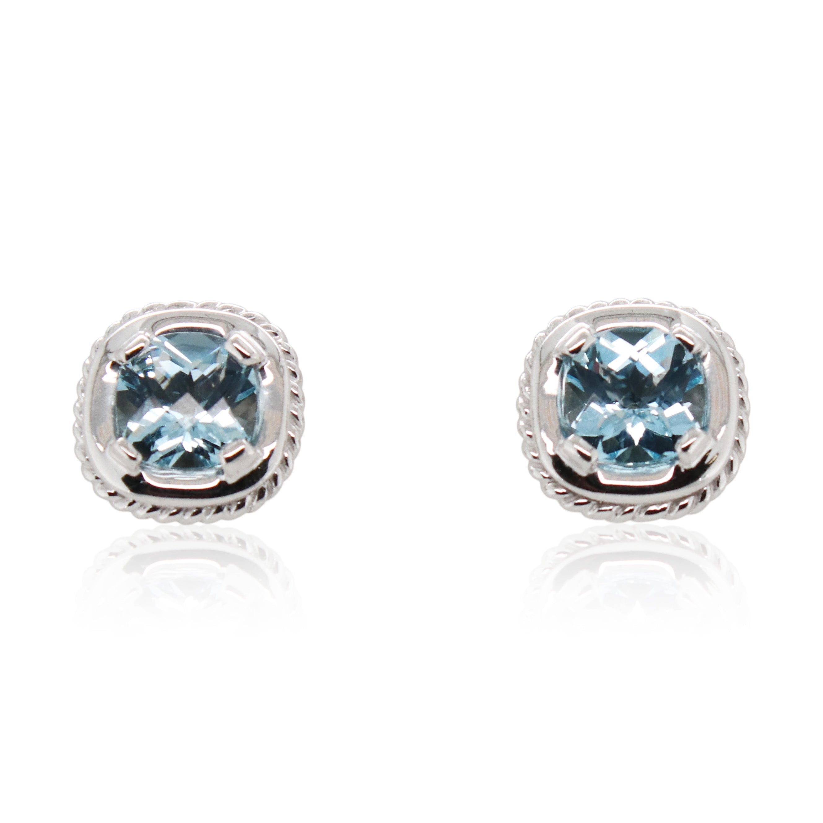 Estate Cushion Cut Blue Topaz Studs