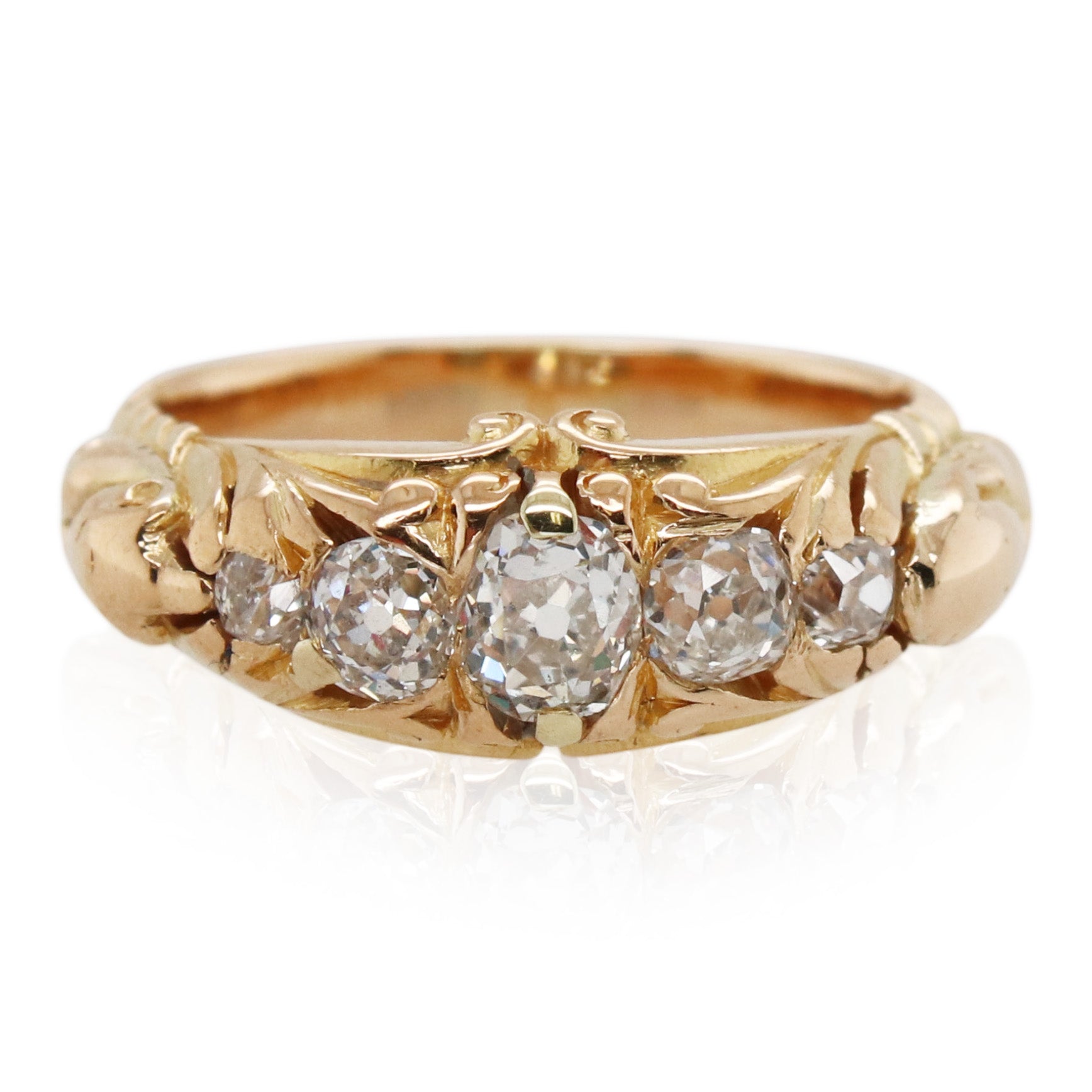 Estate Old Mine Cut 3 Stone Diamond Ring
