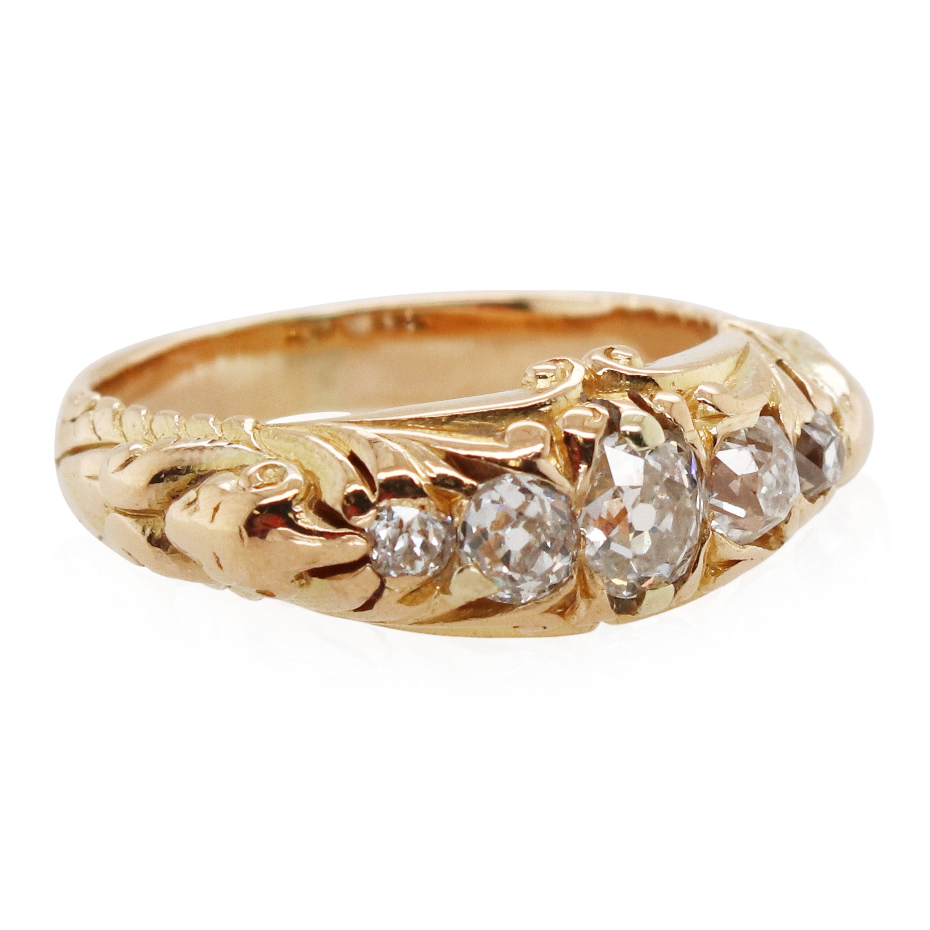Estate Old Mine Cut 3 Stone Diamond Ring
