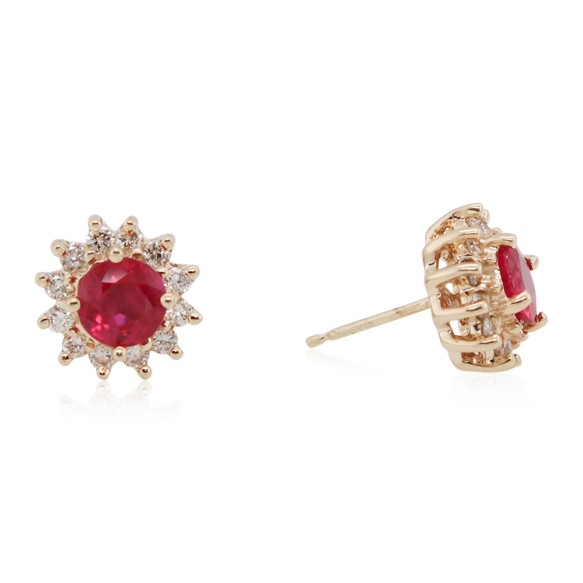 Estate Ruby and Halo Diamond Studs