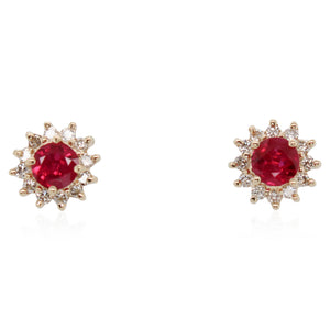 Estate Ruby and Halo Diamond Studs