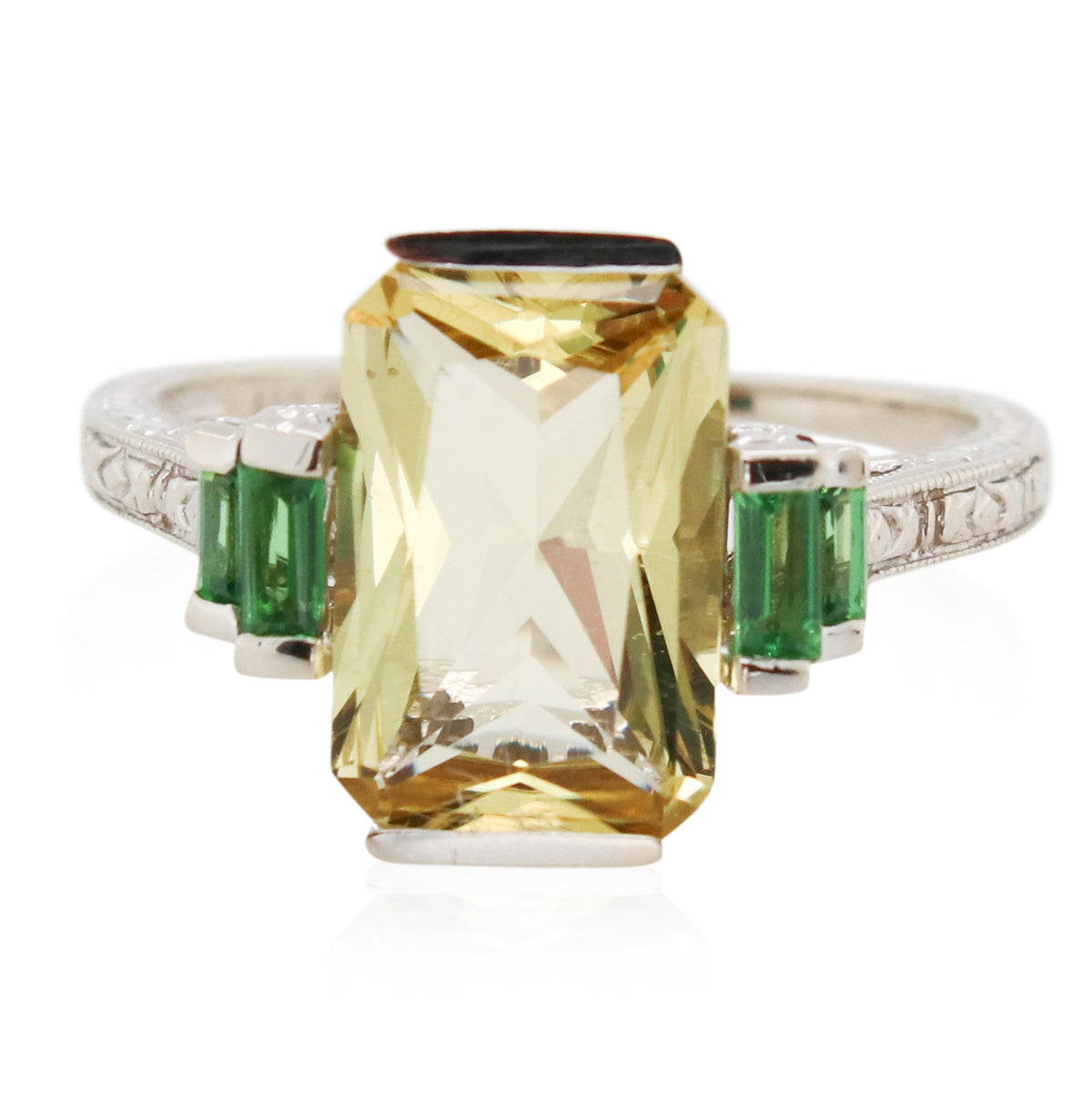 Estate Golden Beryl and Green Tourmaline Ring