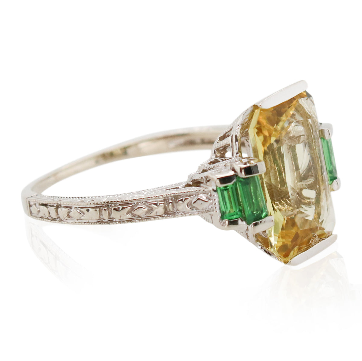 Estate Golden Beryl and Green Tourmaline Ring