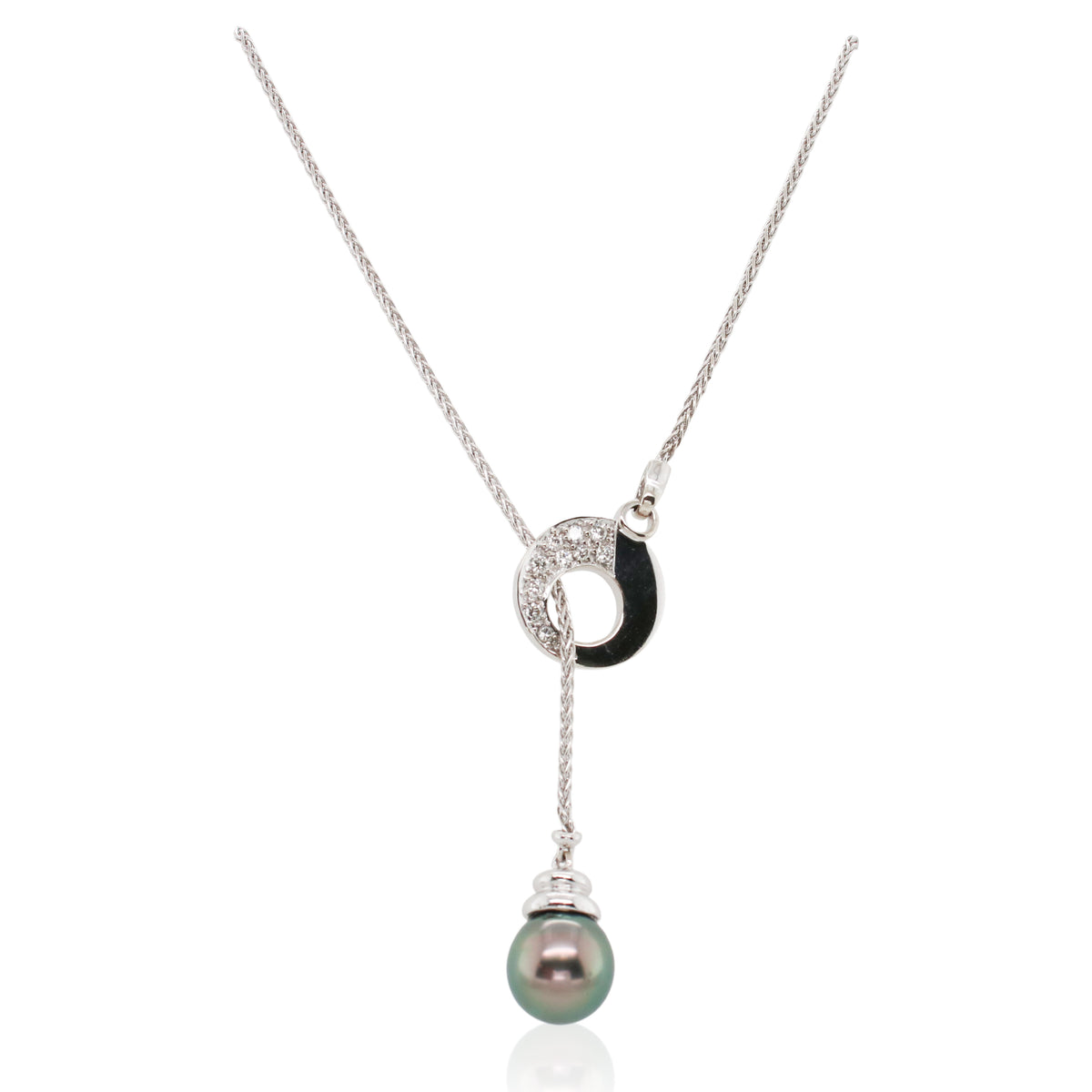 Grey Pearl and Diamond Slide Necklace