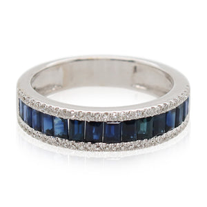 Sapphire and Diamond Tri Row Band